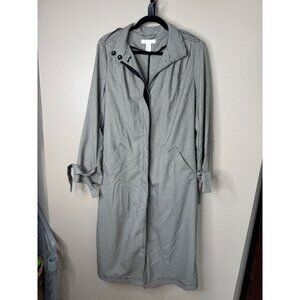 H&M Women's Houndstooth Trench Coat‎ Size 6 Black long coat button up collared